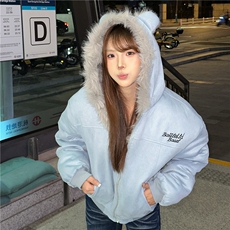 美式座山雕毛毛一体外套男女加厚猫耳朵连帽夹克棉服棉衣，男装夹克，电商C307
