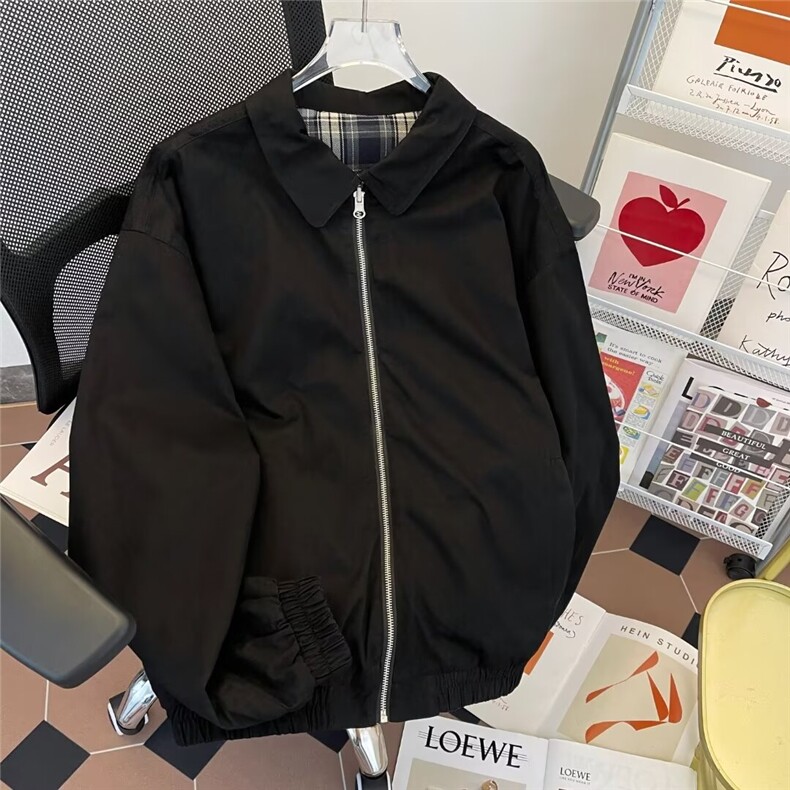 港风秋款男拉链夹克衫双面穿格子休闲外套JK9324P75,男装夹克,星座1013-1