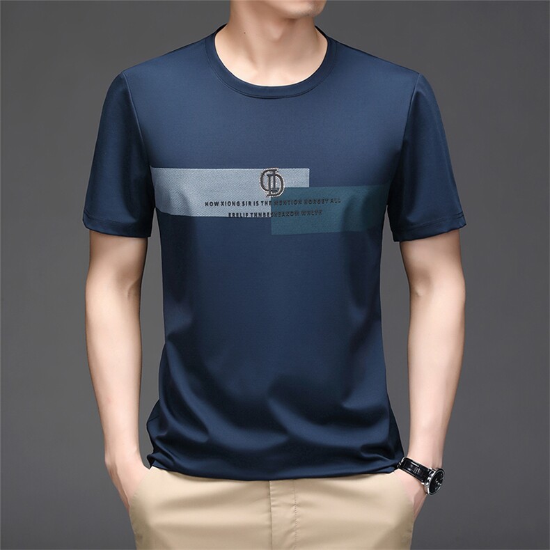 夏季2023新款短袖t恤中年爸爸男装商务休闲圆领上衣体恤,男装T恤,电商B212（原钱塘6029）