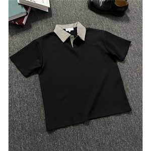 网图-夏装新款千鸟格拼接翻领短袖T恤POLO衫夏季男装半袖S421特38图片