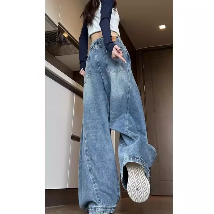 慵懒松弛感牛仔裤阔腿宽松弯刀裤子男女春秋款美式复古直筒工装裤,男装牛仔裤,星座506A