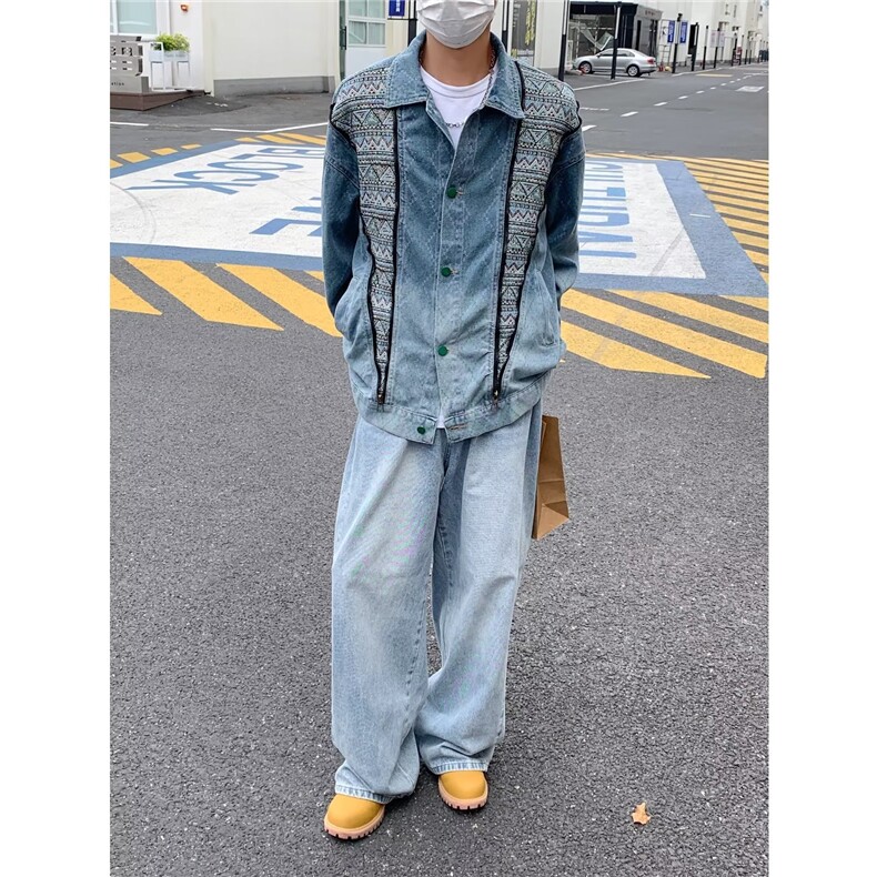 美式水洗复古设计感牛仔外套男春秋季高街痞帅高级感夹克外套,男装夹克,星座716-3