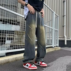 1506/QG6310/P42小众牛仔裤男款潮牌宽松复古水洗阔腿美式高街，男装牛仔裤，星座1506