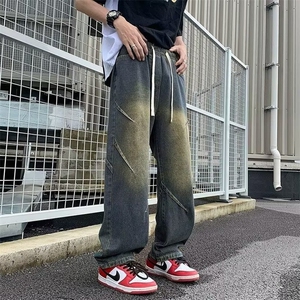 1506/QG6310/P42小众牛仔裤男款潮牌宽松复古水洗阔腿美式高街图片