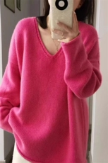 女士秋冬宽松加厚V领羊毛衫羊毛，女装羊毛衫，冀清阳荣