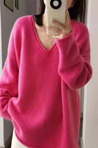 女士秋冬宽松加厚V领羊毛衫羊毛图片