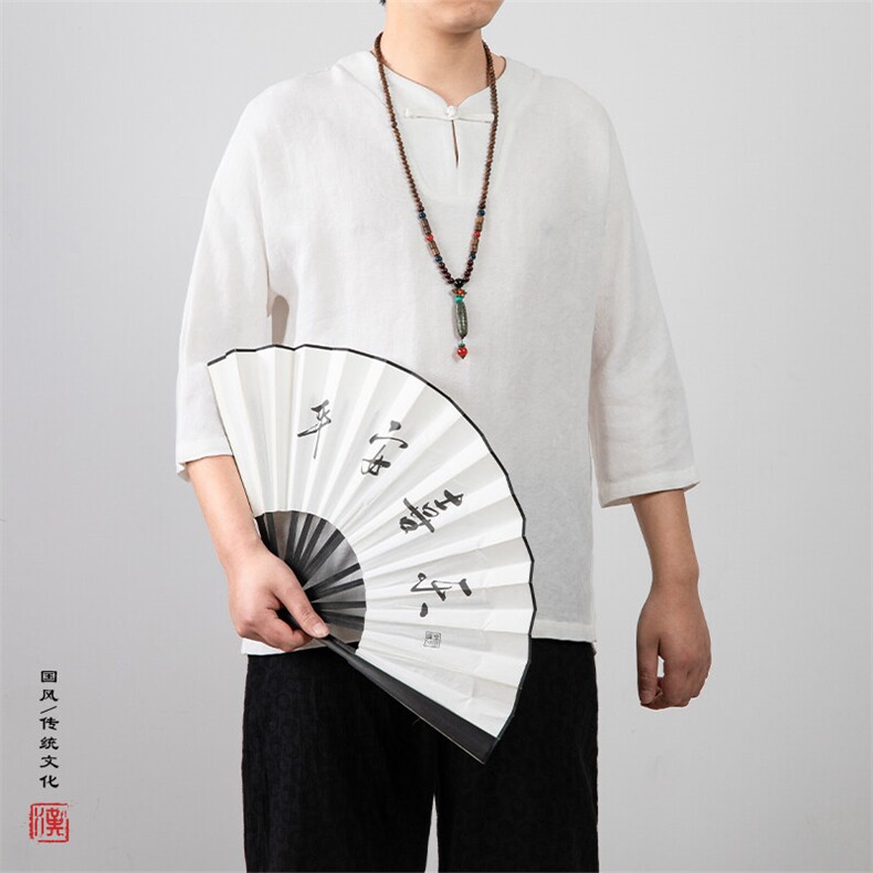风男装七分袖男士棉麻提花男士T恤T215P70,男装T恤,钱塘802