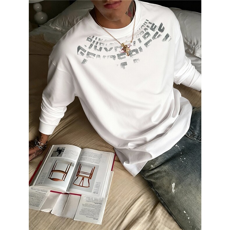 春款网图美式领口字母印花t恤长袖内搭纯棉打底小衫 A025-C70-P30图片