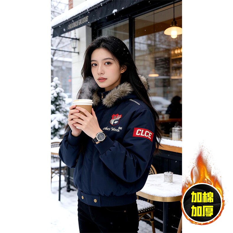 现货高品质美式高街重磅刺绣座山雕大毛毛领棉衣男女加厚棉服外套，男装棉衣，电商A486-1