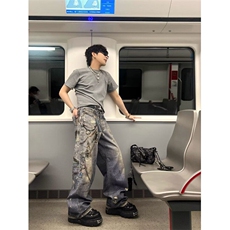网络图现货蓝色直筒宽松阔腿3D数码印花牛仔裤RN0091-P85，男装牛仔裤，星座1005-4