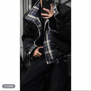 抖音秋冬加棉复古格子正反两面穿棉服夹克男M213-P128(网图）图片