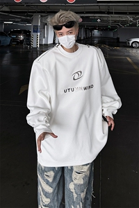 金属拉链设计感垫肩立体印花圆领卫衣男宽松上衣B289-WY022-P85图片