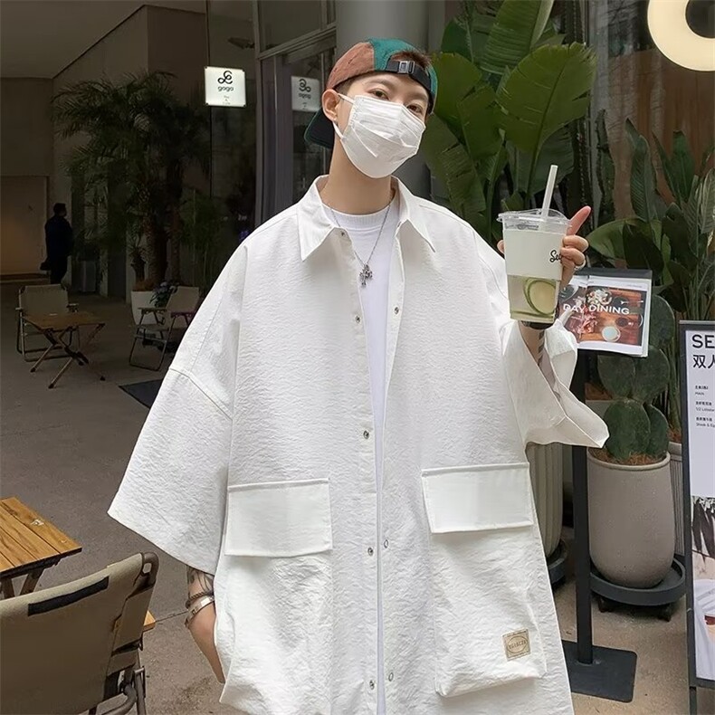 日系潮多口袋衬衫短袖休闲百搭宽松W1257-P35,男装衬衫,星座1109-3