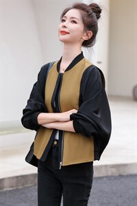 拼接撞色棒球服外套女秋季新款2022百搭休闲拉链开衫夹克短上衣潮图片