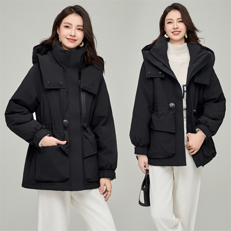 纯色白鸭绒加厚连帽派克服女秋冬韩系高级感长袖羽绒服上衣,女装羽绒服,阿舍尔精品