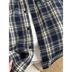 V3211HH-P38美式复古cleanfit藏青色格子衬衫男美式衬衣外套春季，男装衬衫，星座1007（原301D）