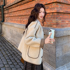 冬装新款毛呢拼格纹皮毛一体小香风外套-p185-k288，女装皮草，2D075