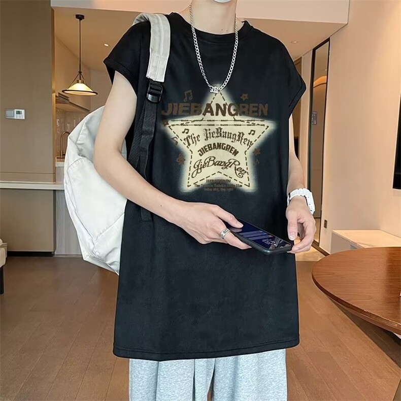 港风夏季印花无袖背心男汗衫男纯棉坎肩短袖T恤男T6629-P32,男装背心/马甲,星座1109-3