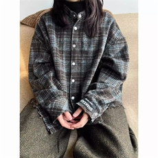 格子衬衫男长袖港风痞帅外套日系复古潮牌工装衬衣513ACS2384P48，男装衬衫，星座513A