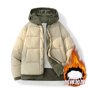 日系复古假两件连帽棉衣男冬季宽松情侣冬季棉服M0829-P103图片