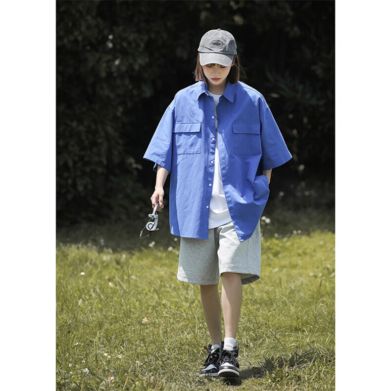 短袖衬衫女日系工装衬衣外套宽松复古潮ins休闲CityBoy7005-P45，女装衬衫，星座710