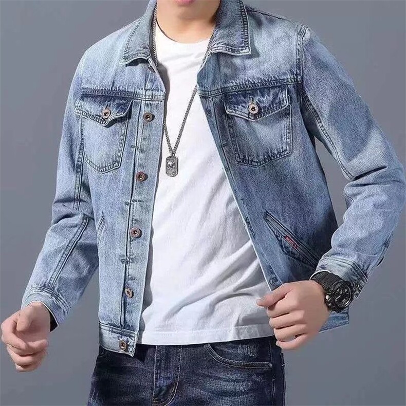 蓝色工装牛仔外套男款潮牌拼接多口袋宽松休闲夹克上衣H1105P52,男装工装外套,星座1112-1