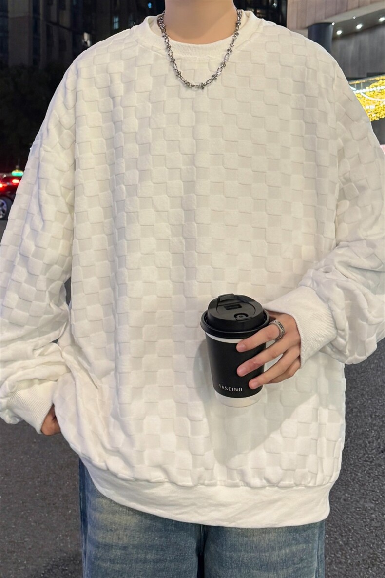S5020/特P32春装新款棋盘格套头卫衣男潮宽松百搭长袖T恤外套,男装T恤,电商A141