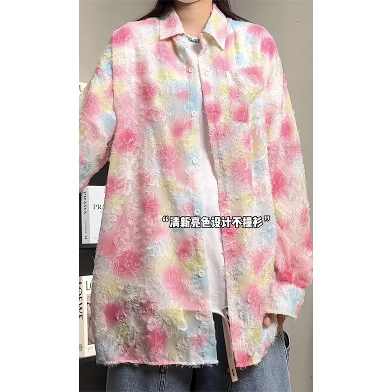 直播品质 碎花防晒衣镂空流苏薄款长袖衬衫C2452-TP48控78图片