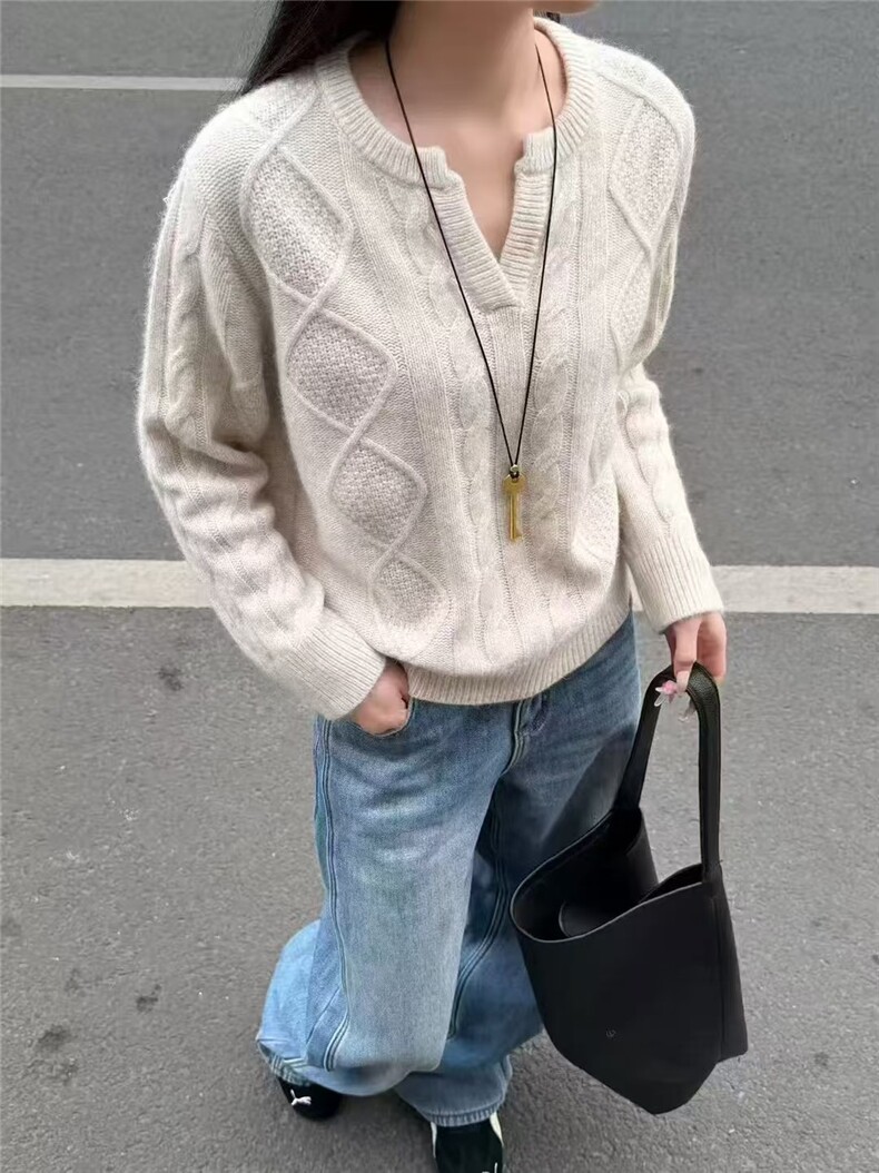 2025年秋季套头时尚百搭通勤简约休闲小V领套衫，女装羊毛衫，晨旭羊绒