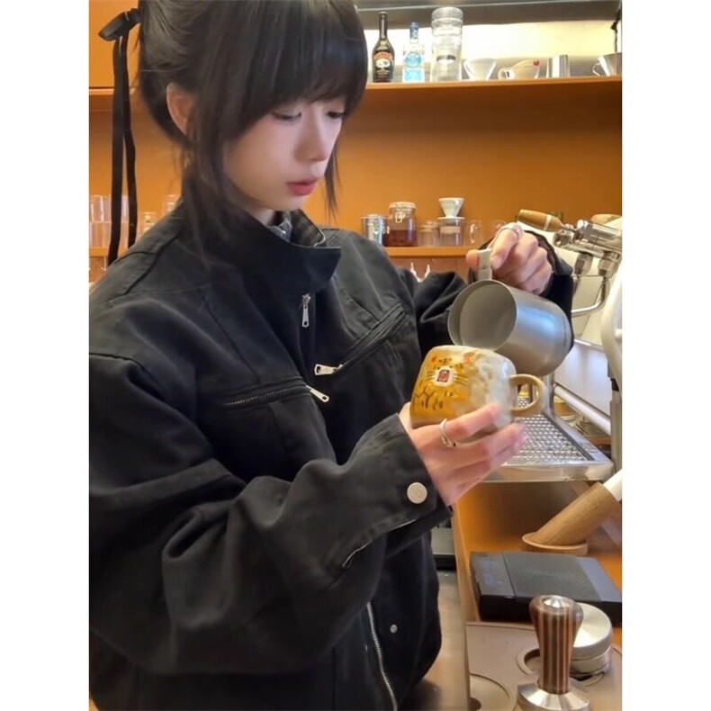哈灵顿短款外套水洗翻领拼接格子立领工装夹克JK9733特P97,男装夹克,星座908-1