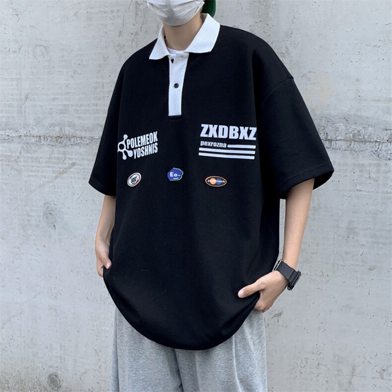 2023夏季新款韩版宽松韩版五分袖日系POLO衫休闲上衣T1238-P30,男装Polo衫,星座512-3