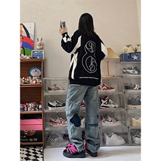 B221美式ins高街暗黑小众撞色破洞直筒牛仔裤LK23109-P65控88，男装牛仔裤，电商B221