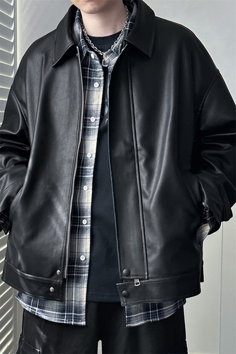现货-秋季时尚皮衣外套男机车服男士宽松潮流皮夹克休闲A028P95,男装夹克,电商A351