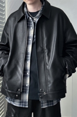 现货-秋季时尚皮衣外套男机车服男士宽松潮流皮夹克休闲A028P95，男装夹克，电商A351