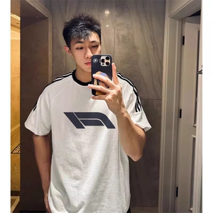 夏季美式高街重磅纯棉三条杠织带撞色男女短袖T恤ZD632-特P30图片