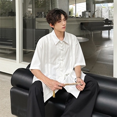 中式元素潮男纯色衬衫A071-C83-P45，男装衬衫，电商A071