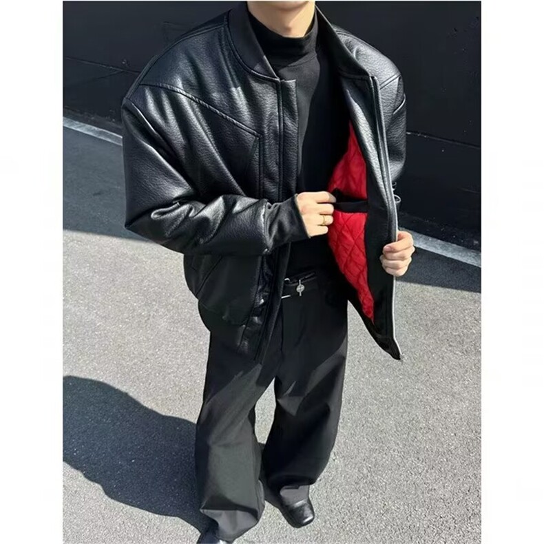1506/Q29270/P80秋冬新款男士皮衣夹克新款黑色外套圆领修身,男装夹克,星座1506