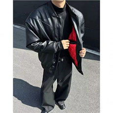 1506/Q29270/P80秋冬新款男士皮衣夹克新款黑色外套圆领修身，男装夹克，星座1506
