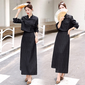 套装女2023秋冬上新时尚干练修身显瘦气质文艺风纯色两件套裙,女装套装/套裙,众宇琦