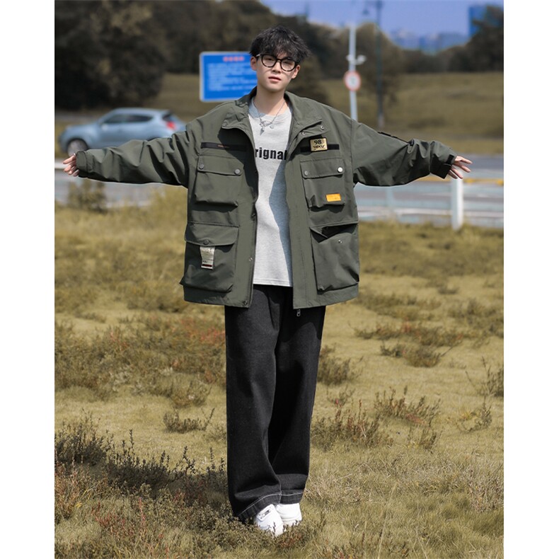 春款男夹克工装大口袋魔术贴标宽松夹克衫冲锋衣外套JK75P85,男装夹克,星座1013-1