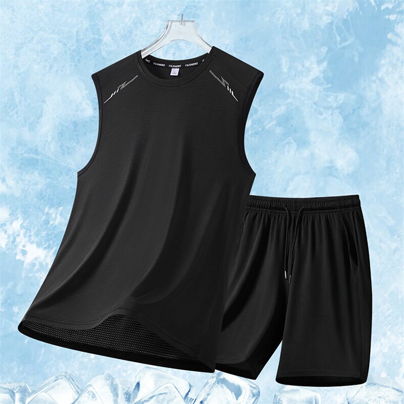 夏季薄款冰丝休闲运动套装五分裤子男款潮牌宽松空调衫T8908A-P25，男装休闲套装，星座1403A