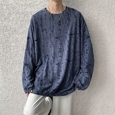 695-P30高级感破洞镂空长袖T恤男女潮流宽松轻熟风复古秋装，男装T恤，电商B323A