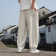 春夏新款日系阔腿直筒裤风棉麻休闲裤男2406-特P68，男装休闲裤，电商A008