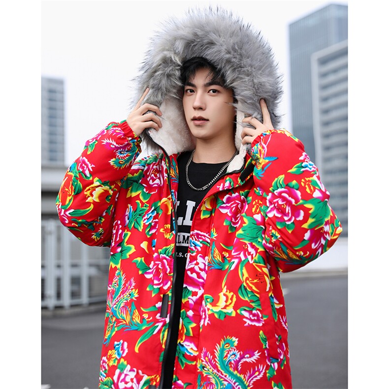 Q2情侣羊羔毛大毛领男女棉衣棉服新中式团队表演出汉服保暖防寒潮,男装棉衣,星座115A(原星座507）