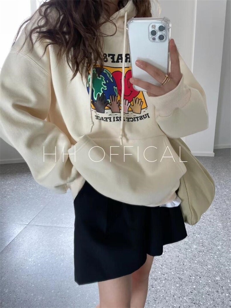 加绒??爱心地球/连帽卫衣，女装卫衣/绒衫，hh