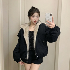 现货高品质美式高街冬季重磅硬挺短款座山雕毛领棉衣男女加厚外套，男装棉衣，电商A486