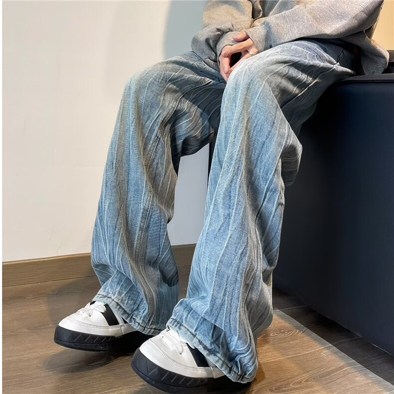 春秋季美式高街vibe蓝色牛仔裤男女潮cleanfit显瘦牛仔裤N145/P50,男装牛仔裤,星座506