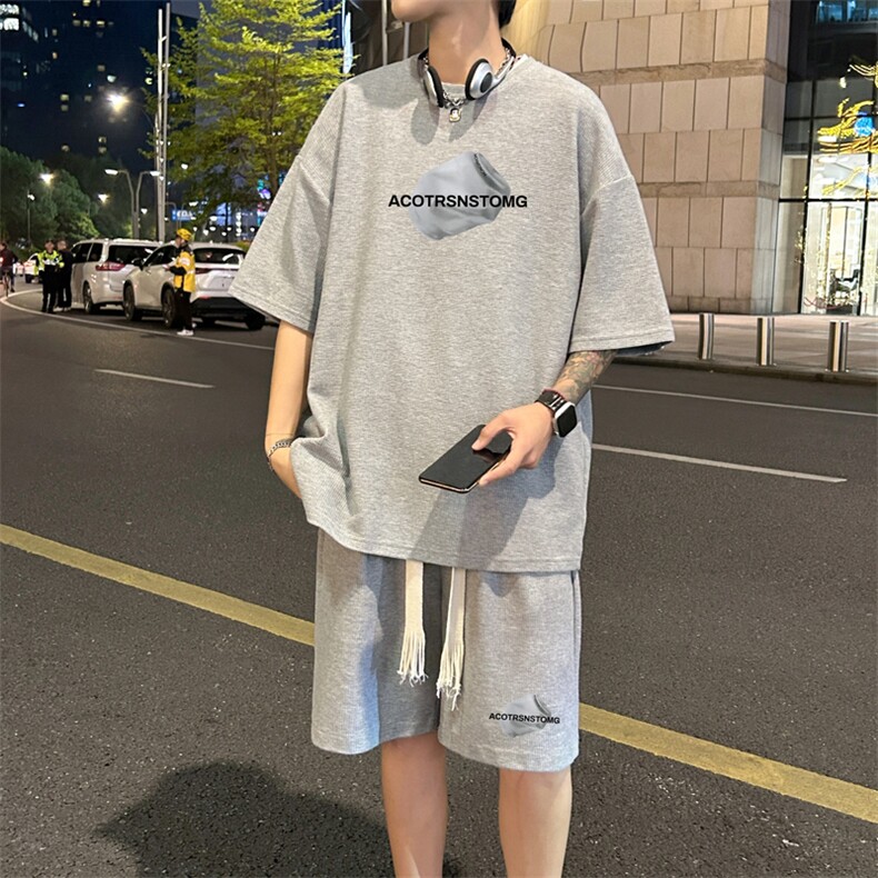 套装！华夫格套装短袖T恤短裤男TZ239-特P38,男装牛仔裤,电商B367