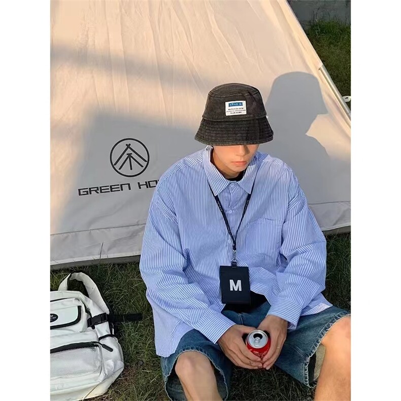 条纹长袖衬衫男韩版潮流ins宽松情侣装上衣bf慵懒风衬衣CS50-P30，男装衬衫，星座1008