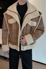 冬季新款美式机车美拉德复古皮毛一体夹克棉服保暖外套M137-P165，男装夹克，电商B267